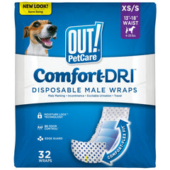OUT! PetCare empaque frontal mostrando 32 unidades y beneficios prácticos