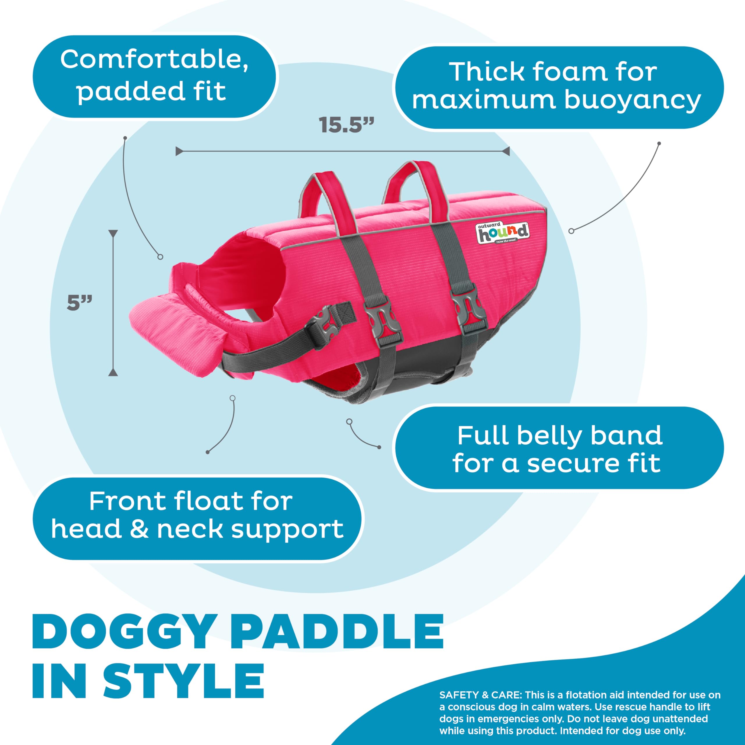 Outward Hound perro nadando con chaleco Granby Splash visible y estable