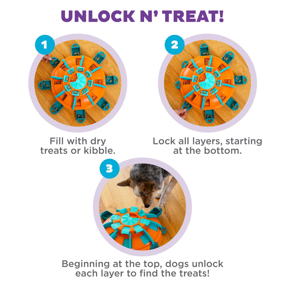 Outward Hound perro jugando con el Tower of Treats, entretiene y ejercita mente