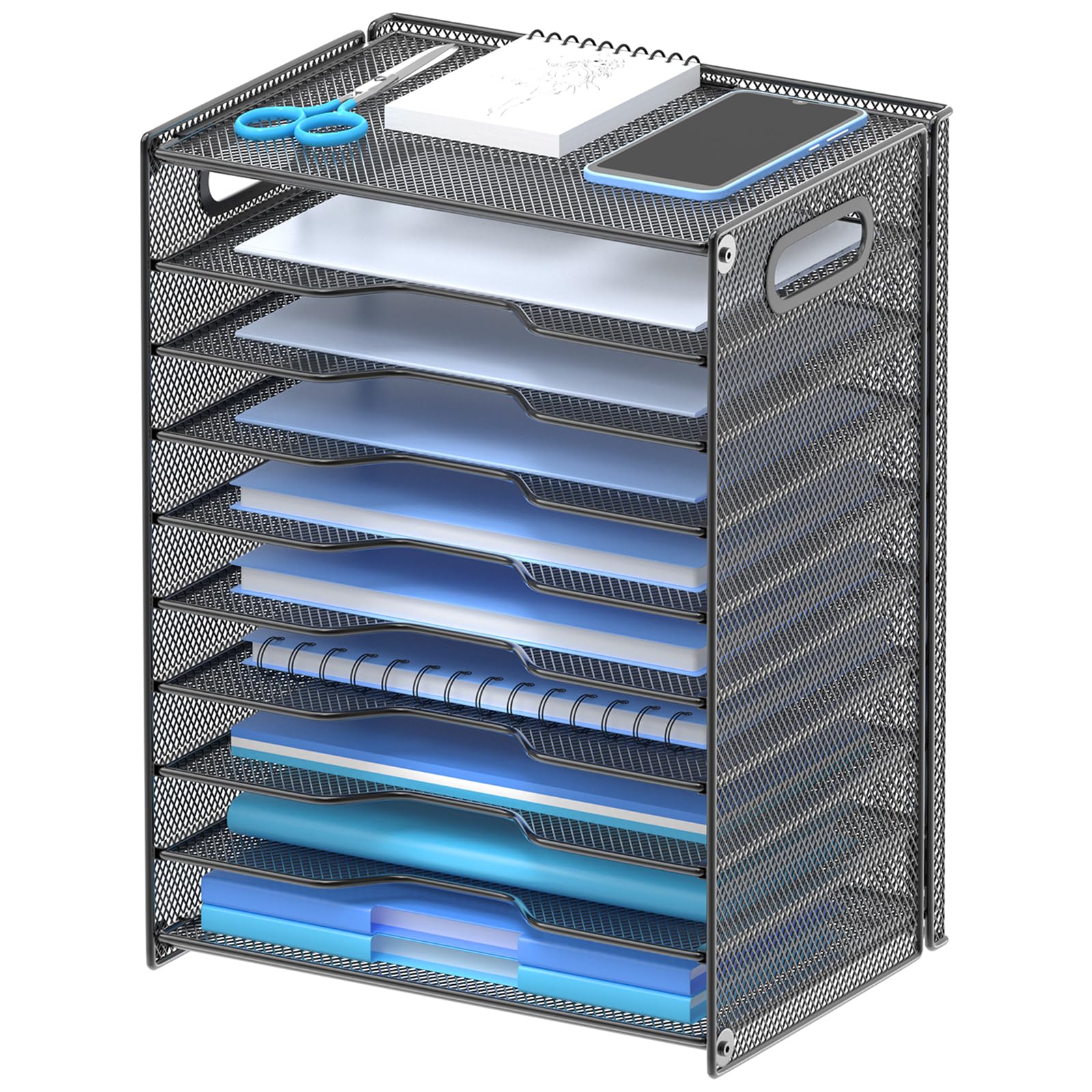 OUTWOLF vista frontal del organizador con 10 bandejas, orden instantáneo