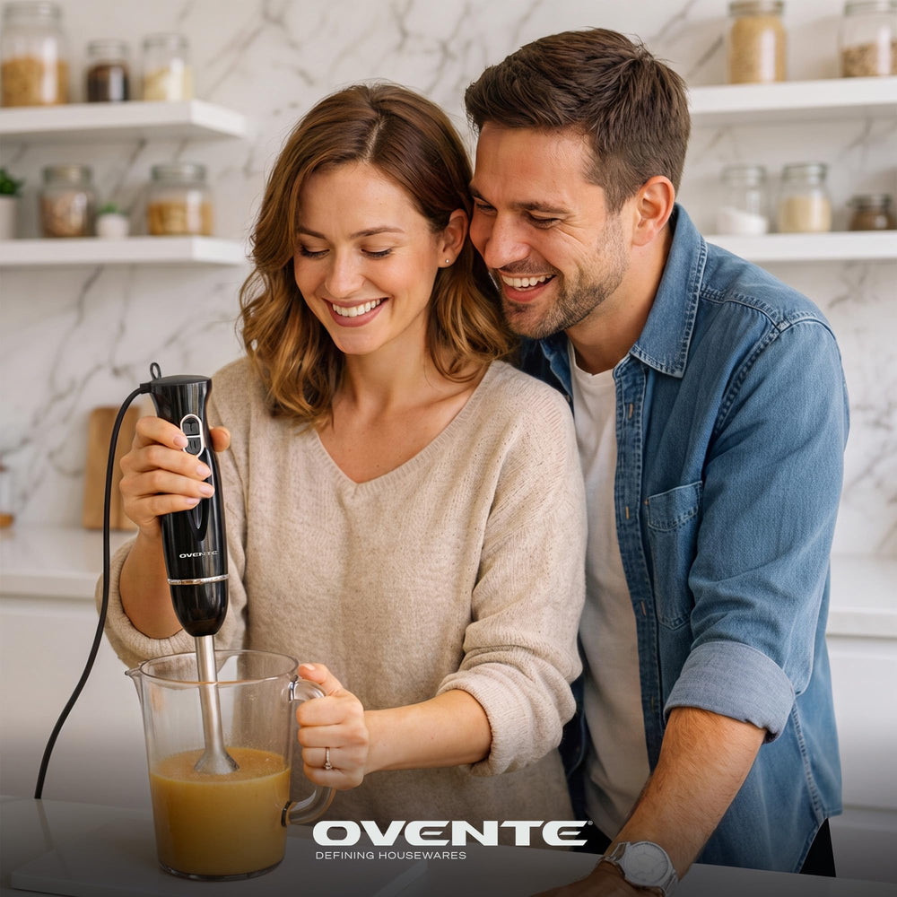 OVENTE stainless immersion shaft closeup for durable blending performance