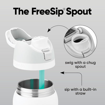 Owala FreeSip lemon lid close-up showing push-button and locking loop convenience