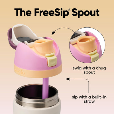 Owala FreeSip close-up of dual spout and straw, easy switching benefit