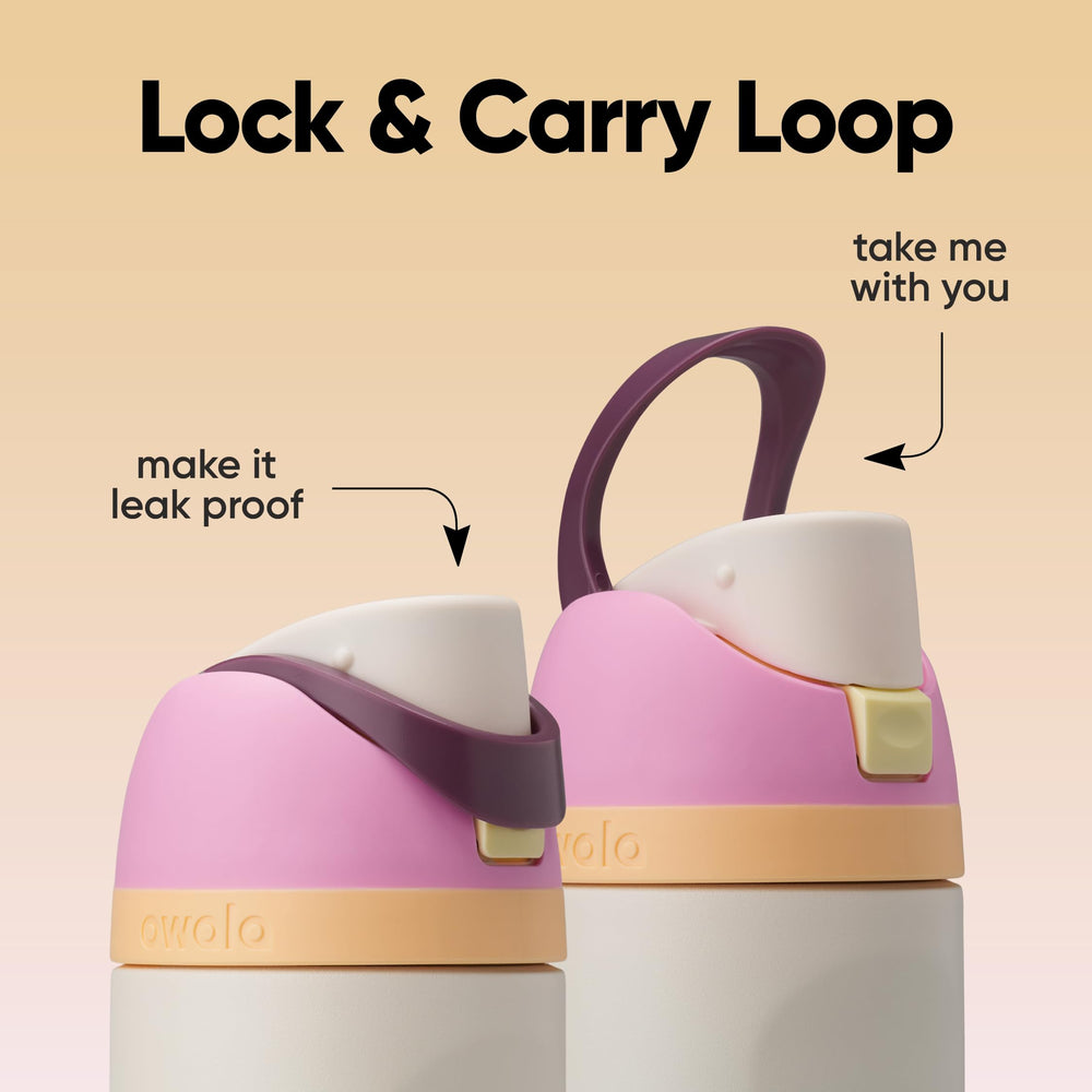 Owala FreeSip locking push-button lid detail, prevents accidental openings