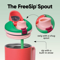 Owala FreeSip detalle de la tapa push-button con cierre seguro