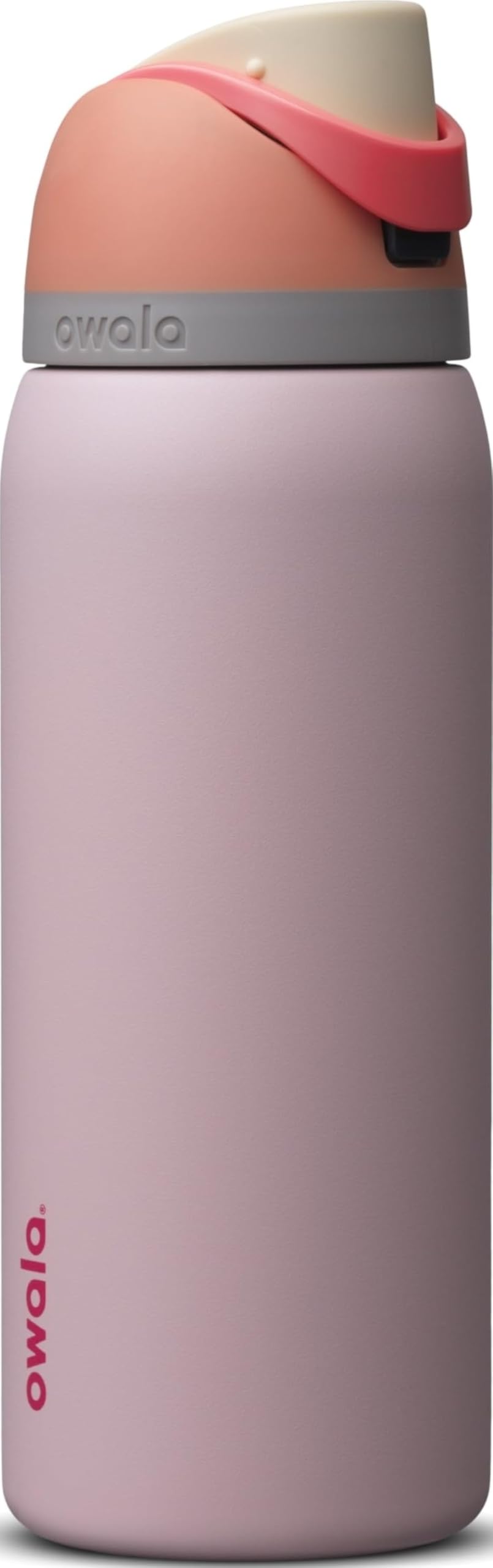 Owala FreeSip vista frontal Peachy Rose mostrando su diseño y capacidad
