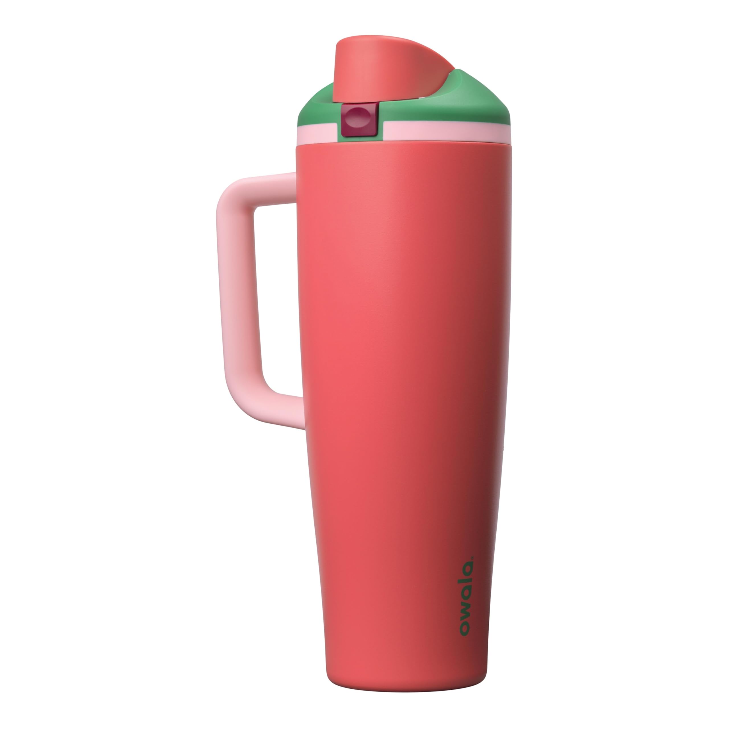 Owala FreeSip frontal Strawberry Fields mostrando capacidad y color