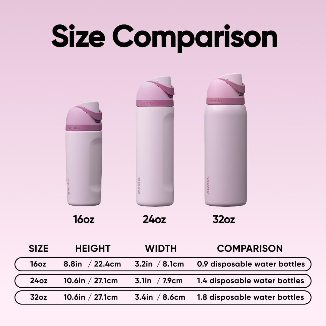 Owala FreeSip Lilac inside backpack showing compact size and kid-friendly color