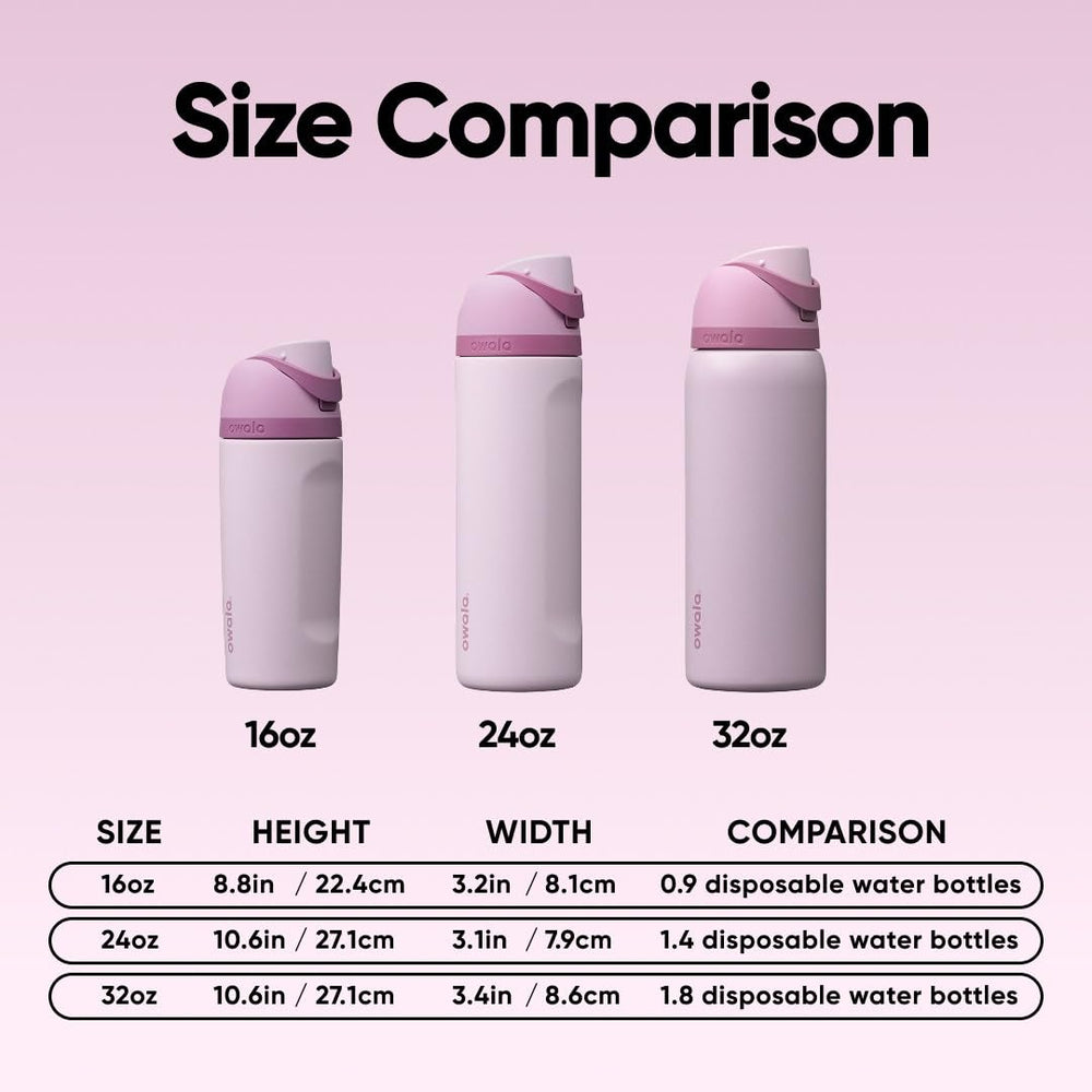 Owala FreeSip Lilac inside backpack showing compact size and kid-friendly color