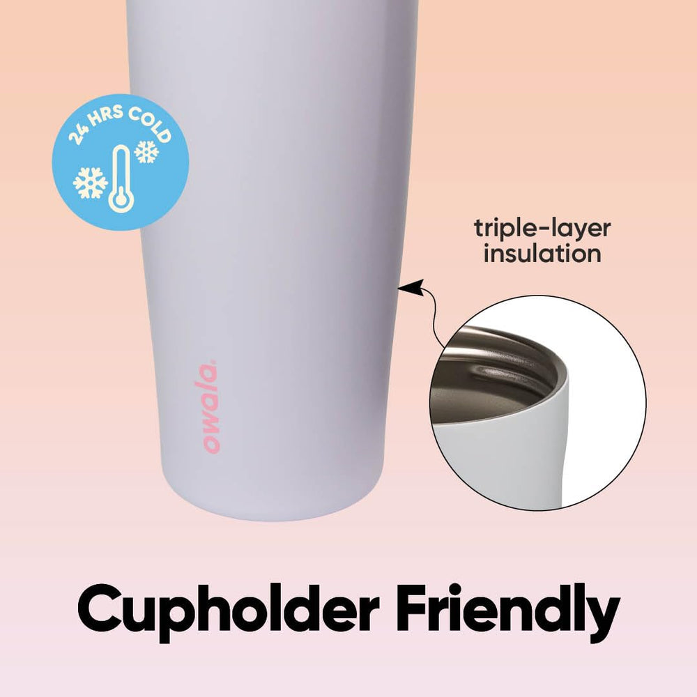 Owala FreeSip Sway wide mouth with ice demonstrating easy filling and cleaning