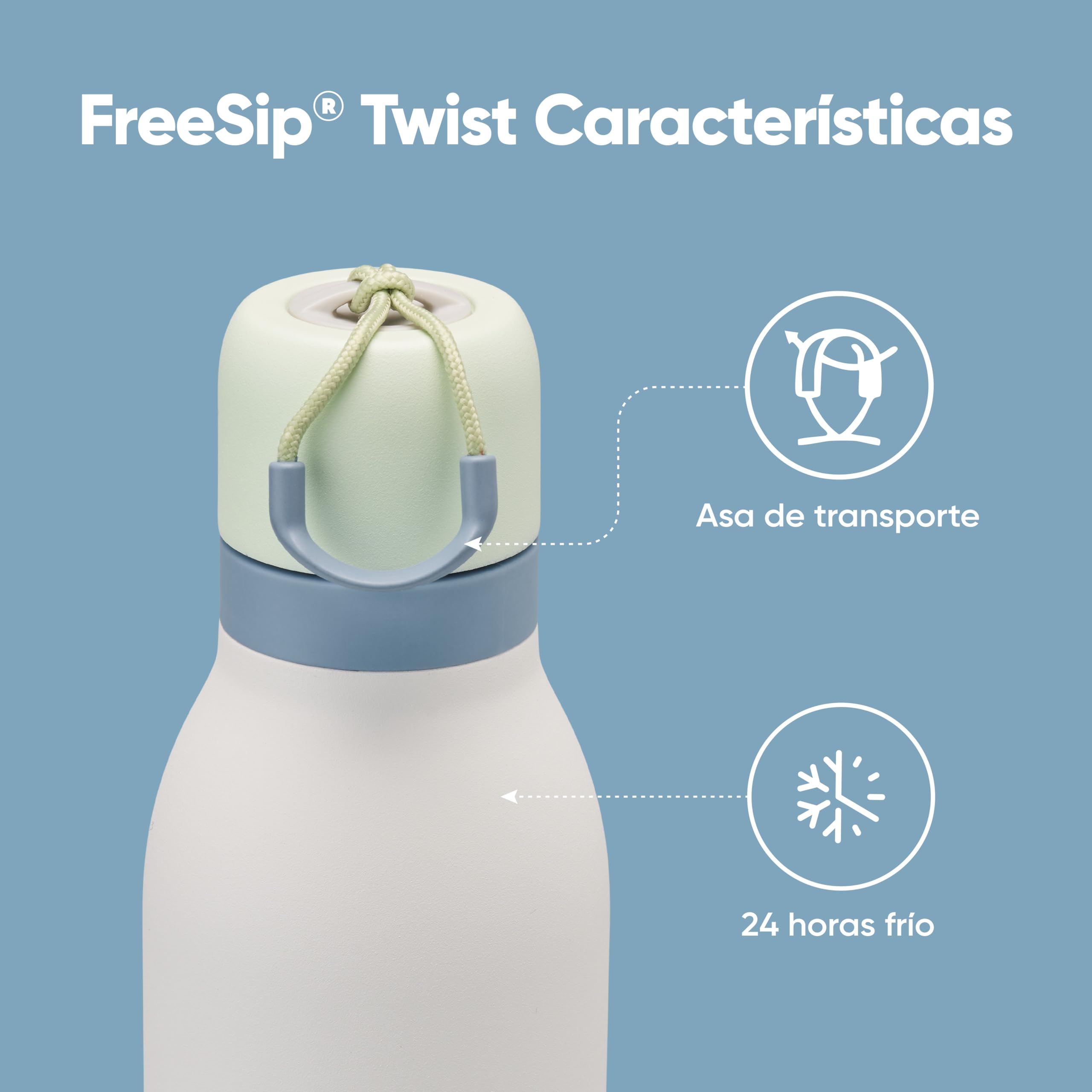 Owala FreeSip Twist enfoque en boquilla FreeSip que facilita beber sin derrames