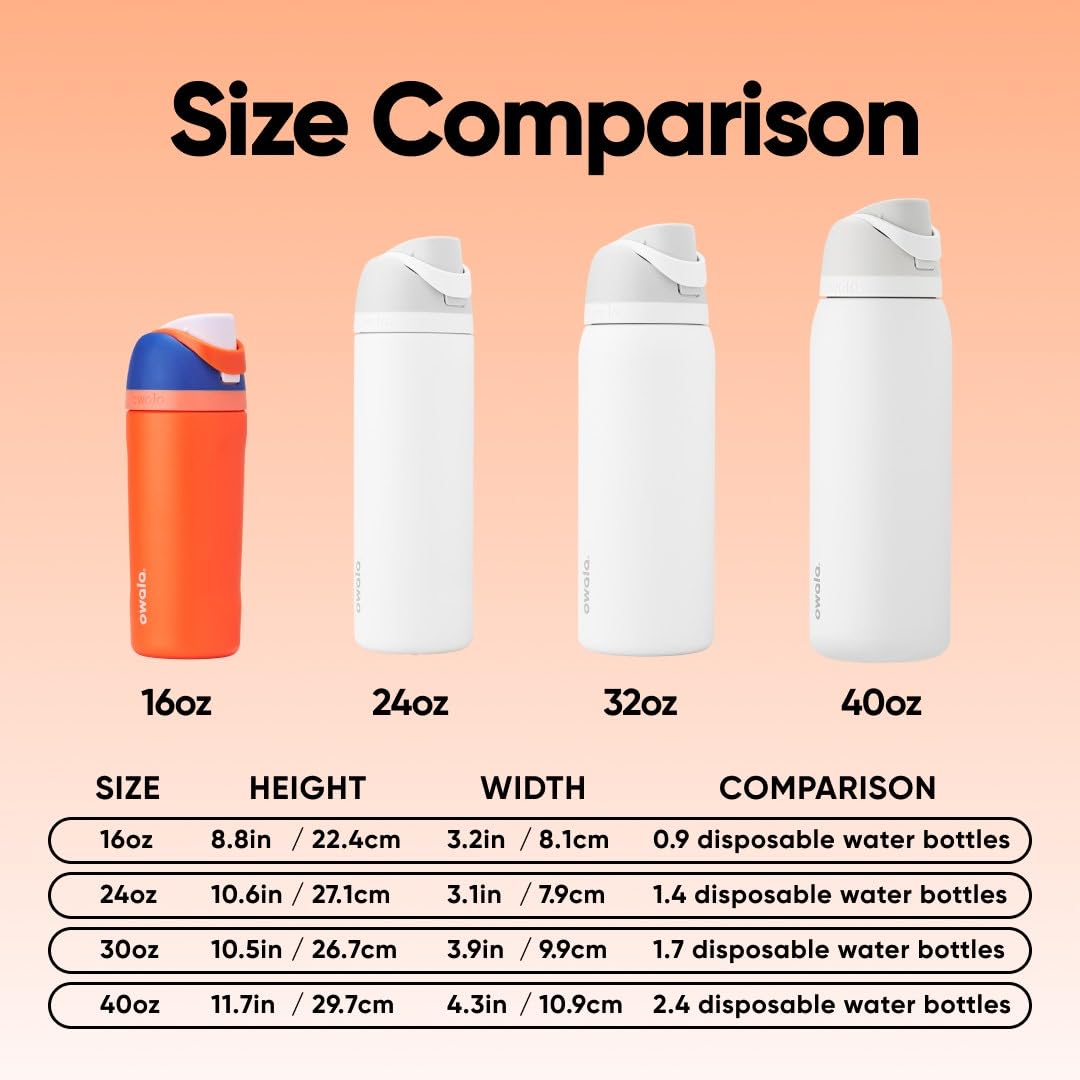 Owala FreeSip held in a child's hand showing 16 oz size and easy portability