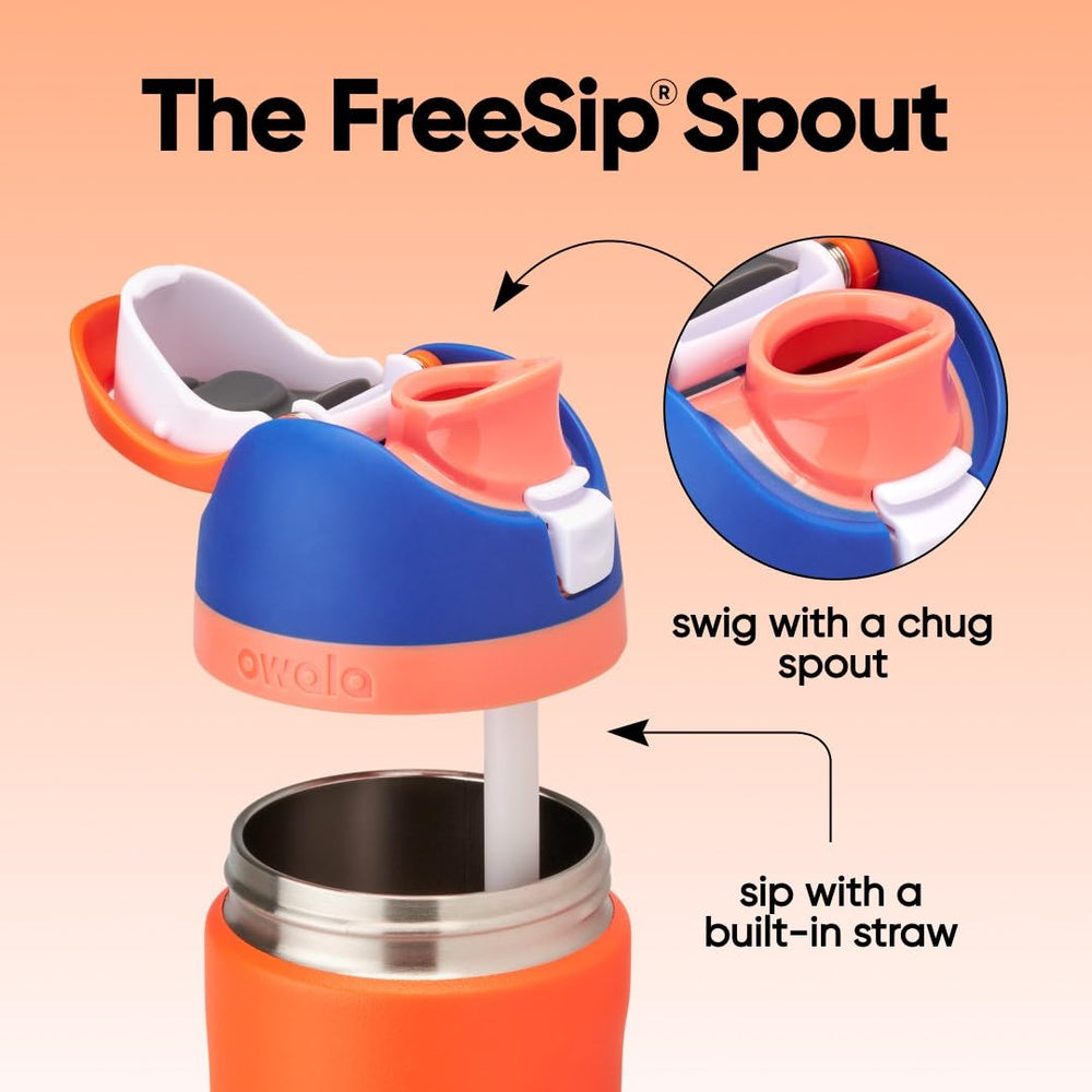 Owala FreeSip straw close-up showing clean, easy-sip design for kids