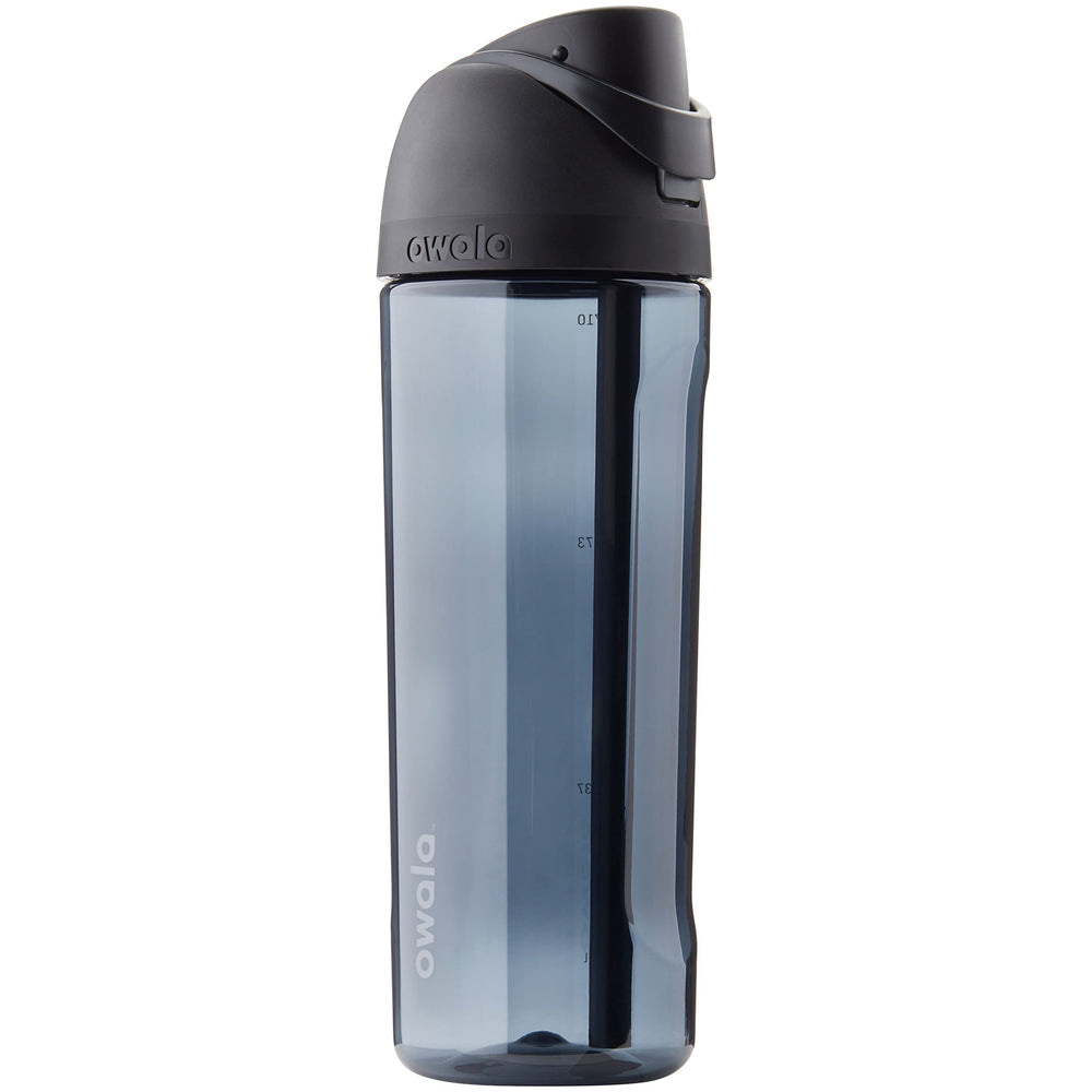 Owala FreeSip front view showing bottle shape and color, clear brand visibility and portability