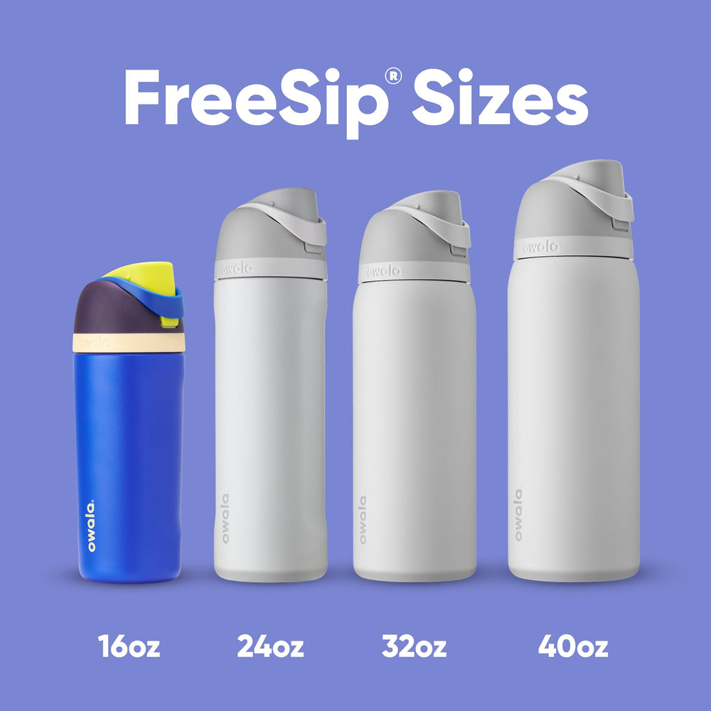Owala 16 oz beside a backpack showing compact size and portability