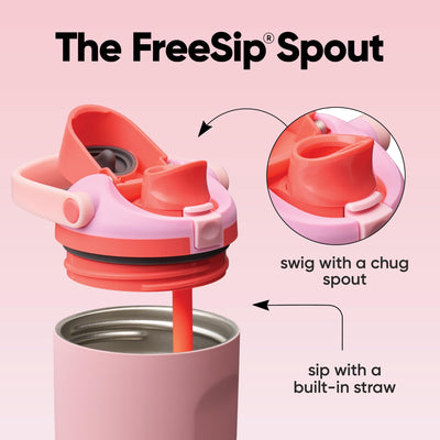 Owala FreeSip Sway bucket handle close-up highlighting comfortable carry benefit