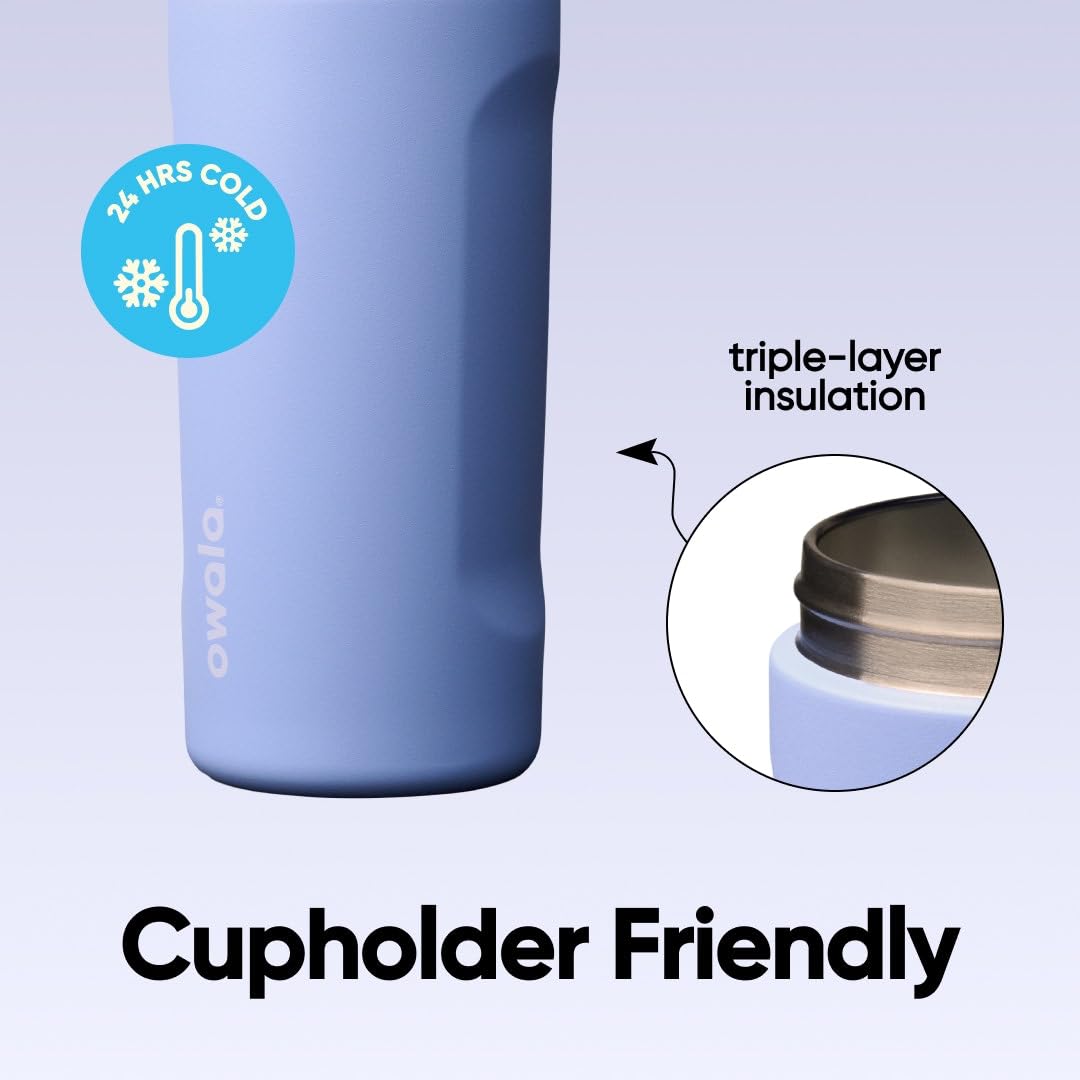 Owala FreeSip close-up acero aislado, mantiene bebidas frías
