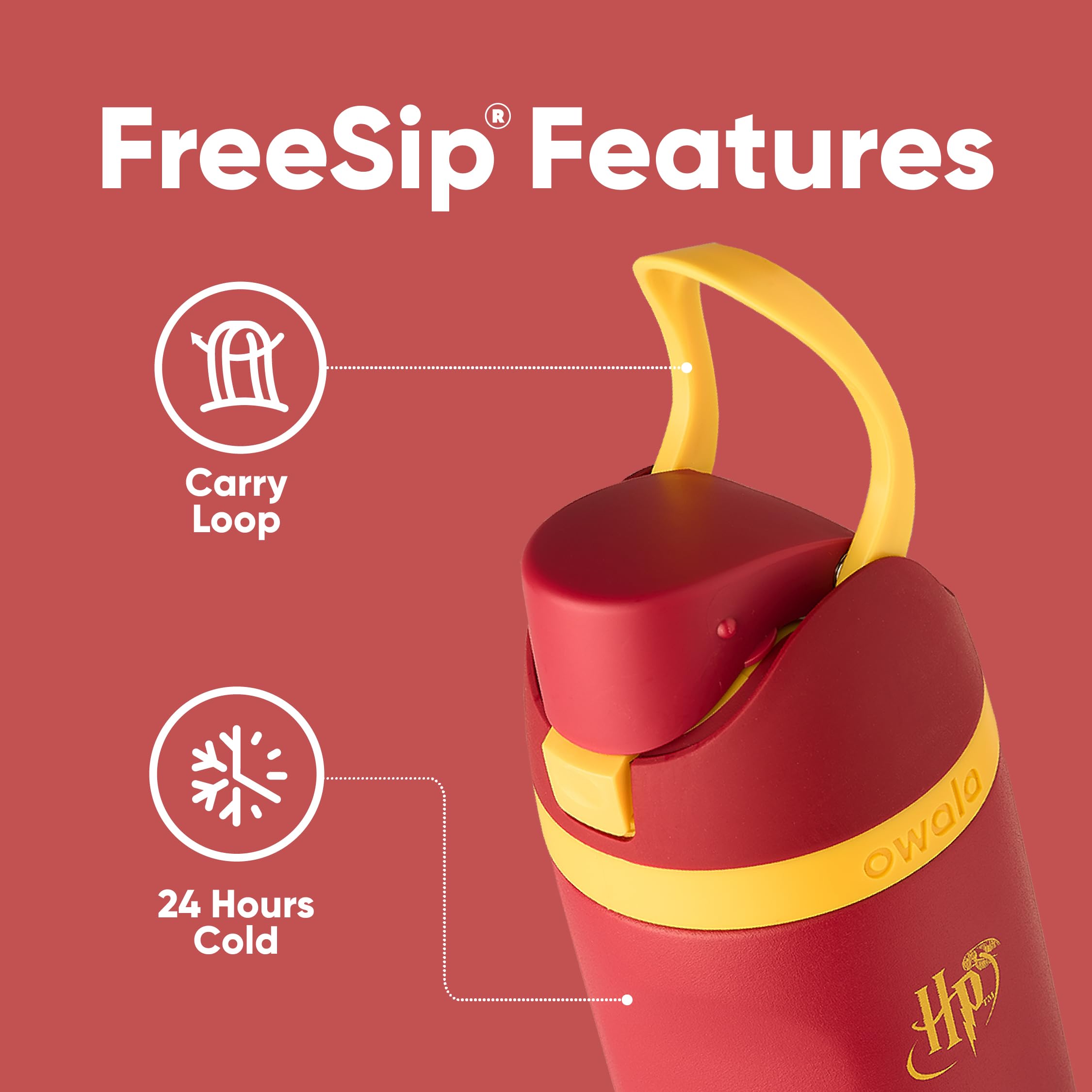 Owala Gryffindor wide mouth with ice cubes visible, easy to add ice and clean