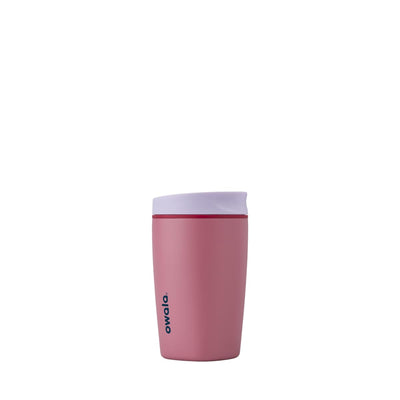 Owala vaso frontal con tapa hermética mostrando beneficio anti-derrames