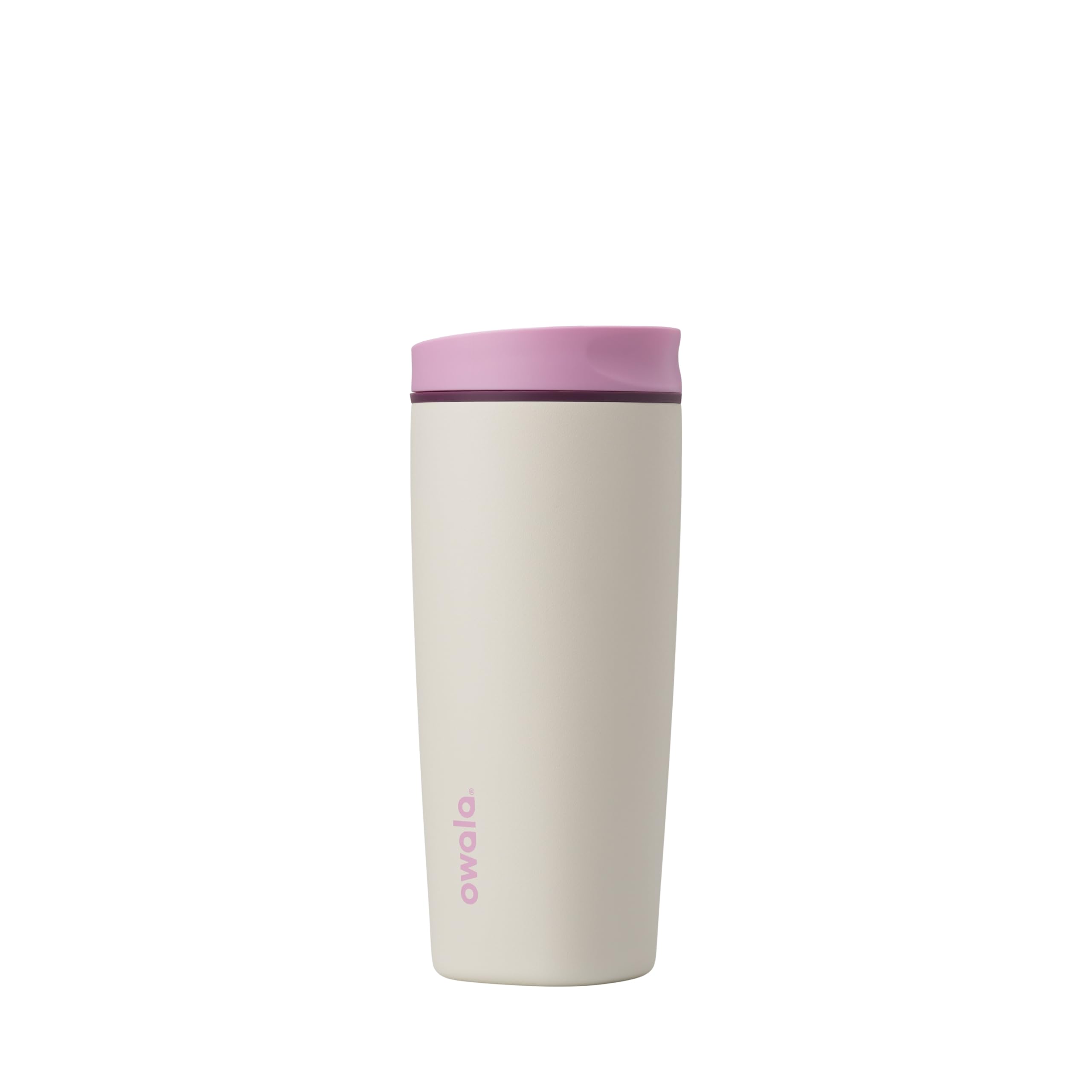 Owala SmoothSip frontal rosa/tan mostrando diseño y cierre hermético