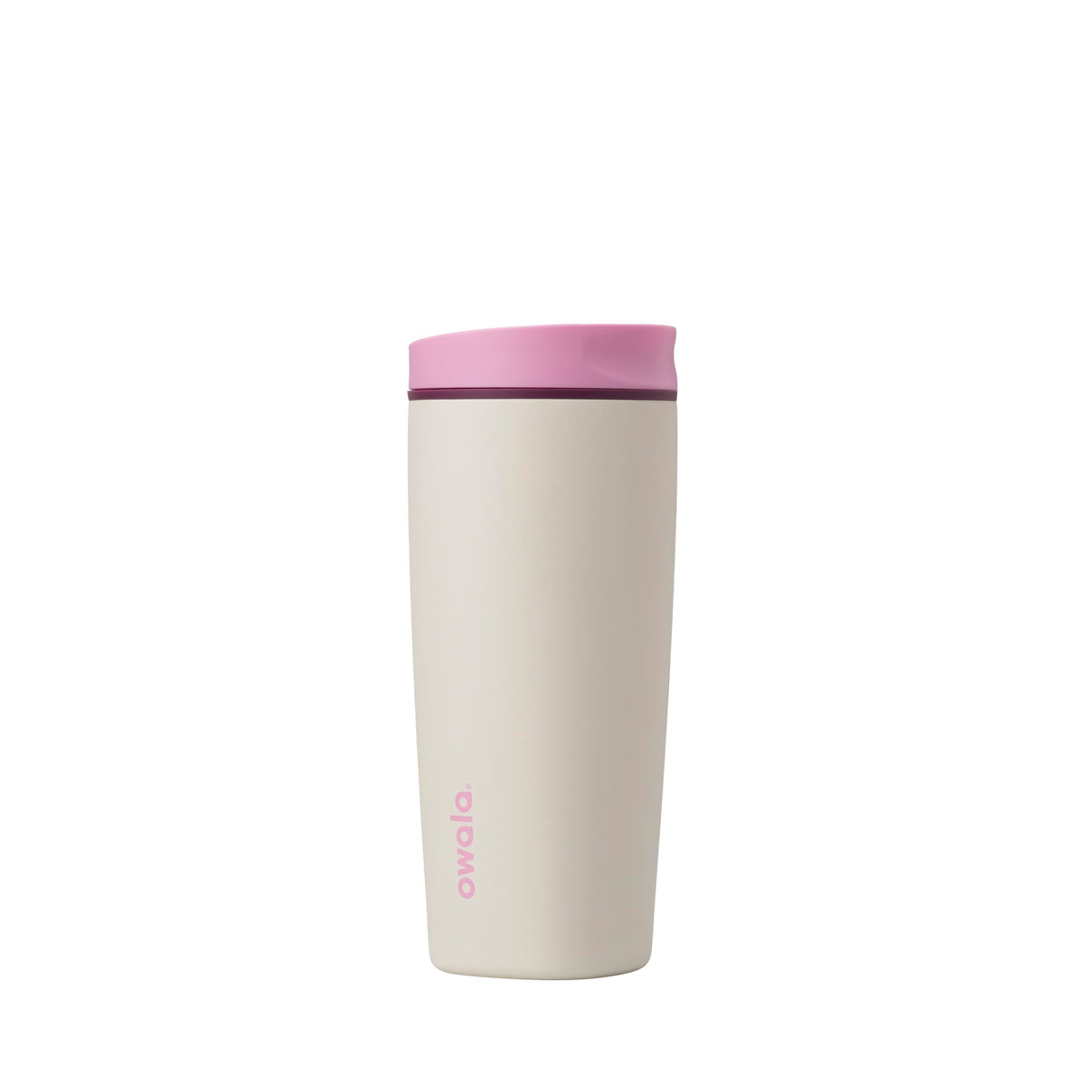 Owala SmoothSip frontal rosa/tan mostrando diseño y cierre hermético