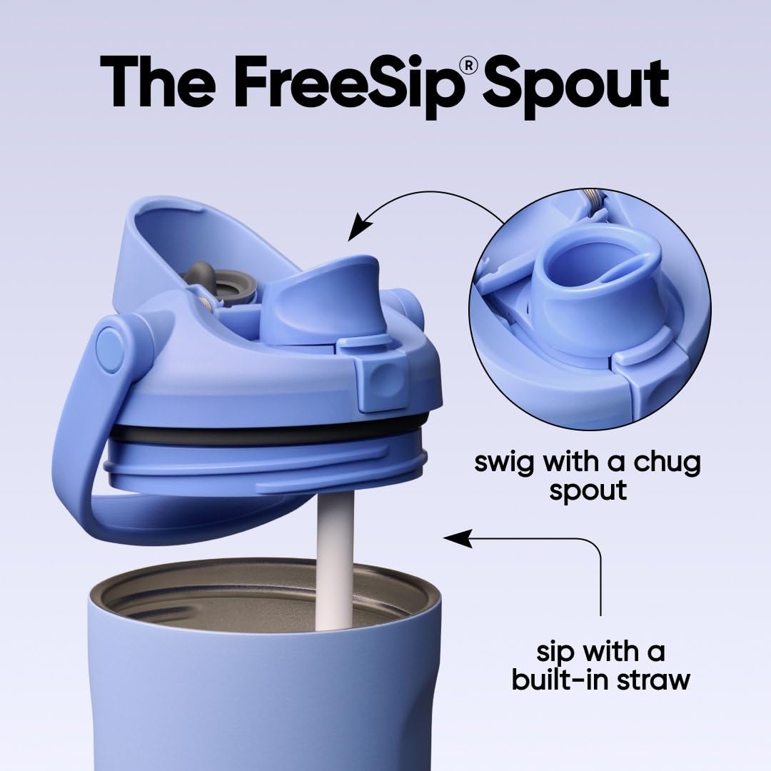 Owala FreeSip Sway detalle de la boquilla 2 en 1 permite sorber o tragar fácil