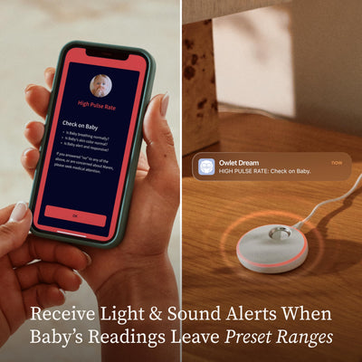Owlet app screenshot showing live readings and trends for faster routine decisions