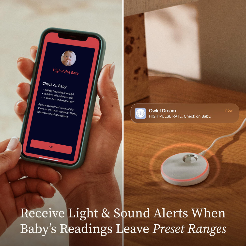 Owlet app screenshot showing live readings and trends for faster routine decisions