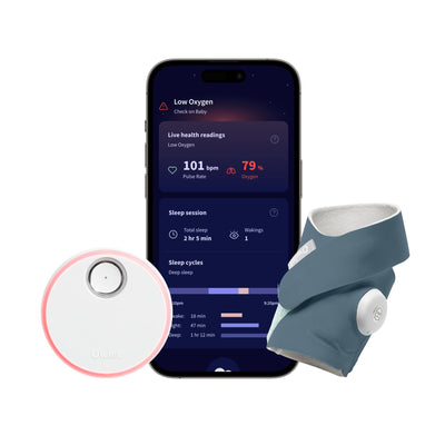 Owlet Dream Sock front view showing compact monitoring design and easy setup