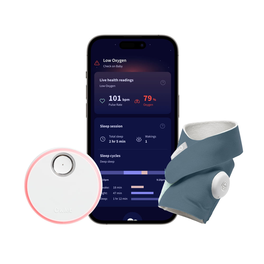 Owlet Dream Sock front view showing compact monitoring design and easy setup