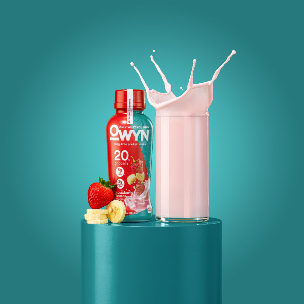 OWYN batido etiqueta nutricional mostrando 20 g de proteína por porción