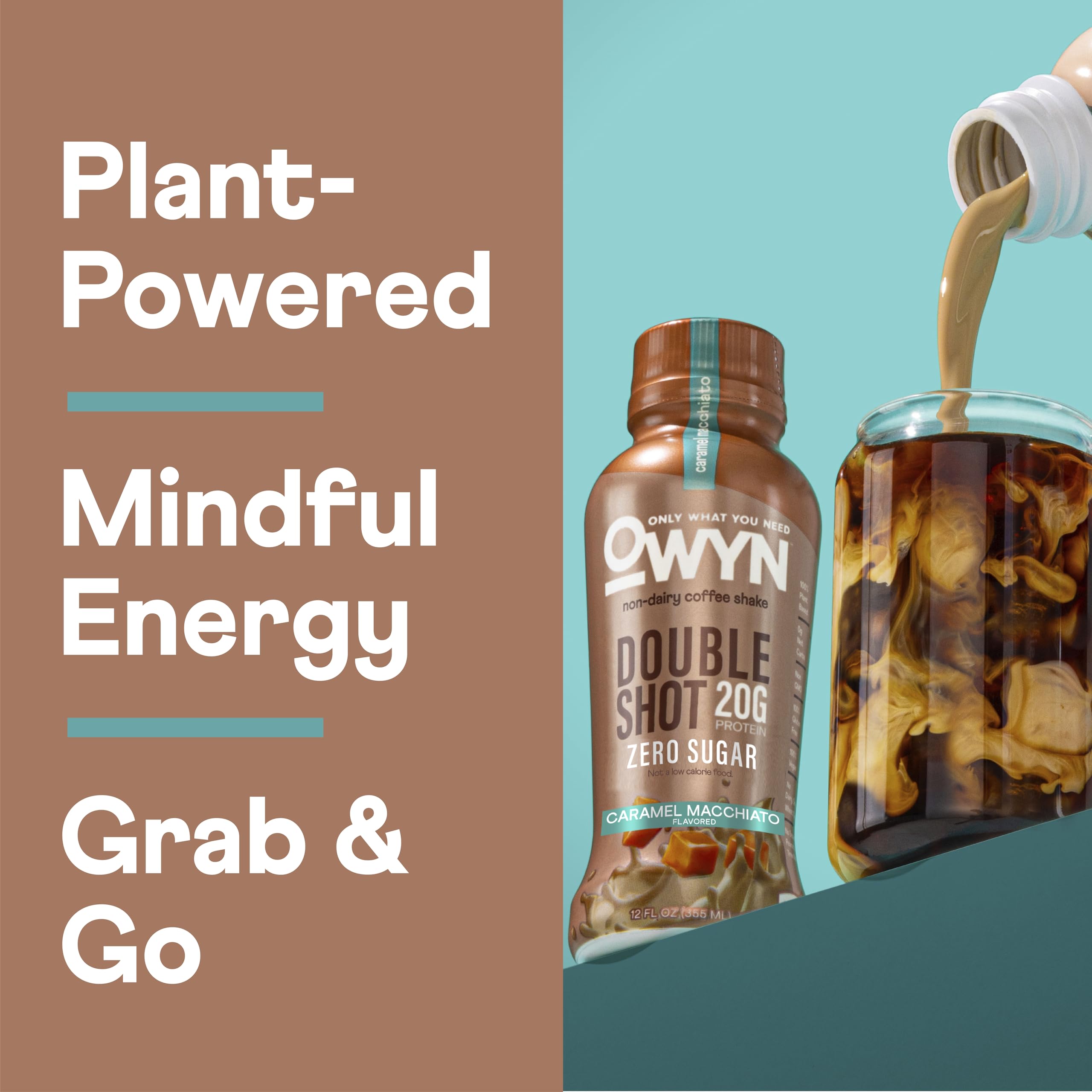 OWYN persona sosteniendo batido en movimiento para energía y conveniencia