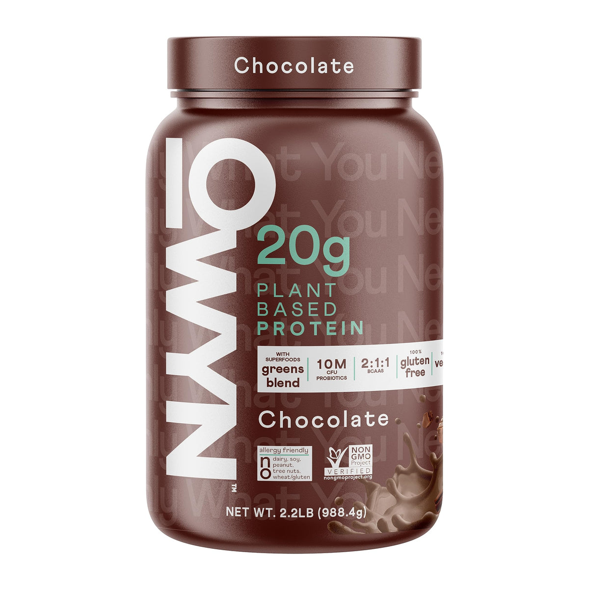 OWYN envase frontal de proteína chocolate oscuro muestra confianza y conveniencia
