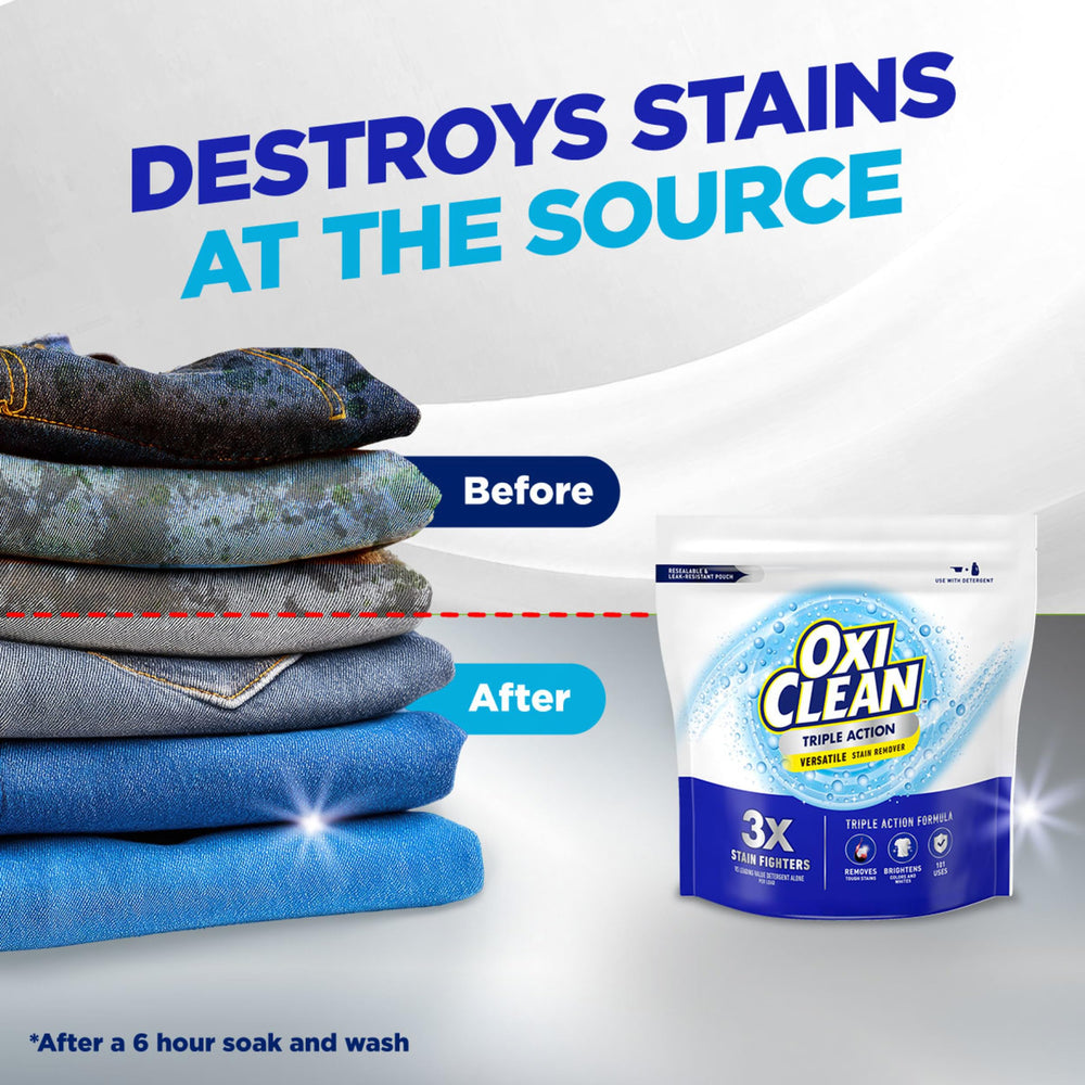 OxiClean comparación de antes y después en una prenda con mancha de vino