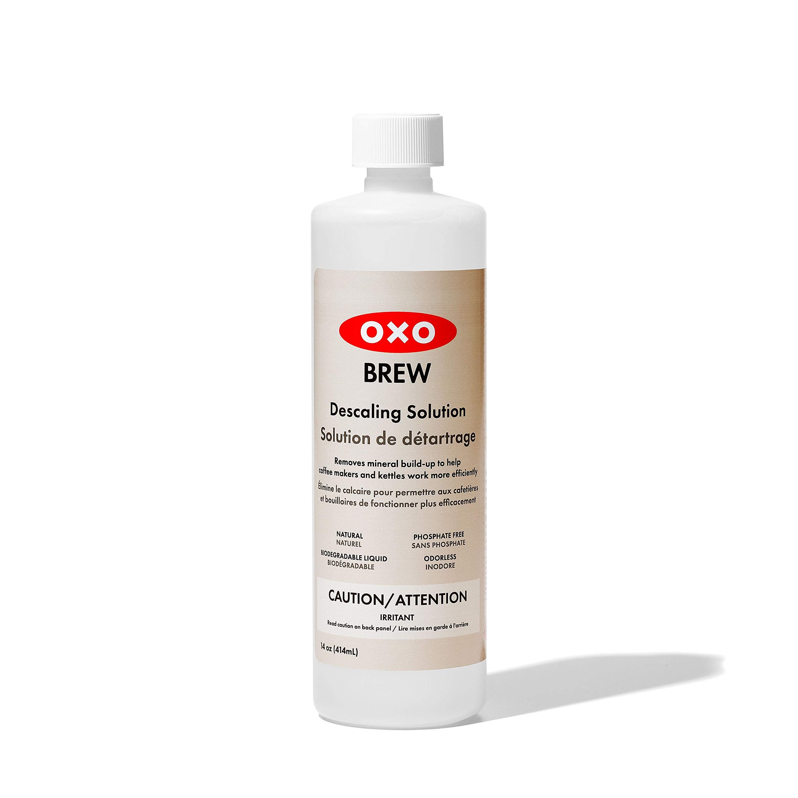 OXO BREW botella frontal mostrando etiqueta y uso seguro