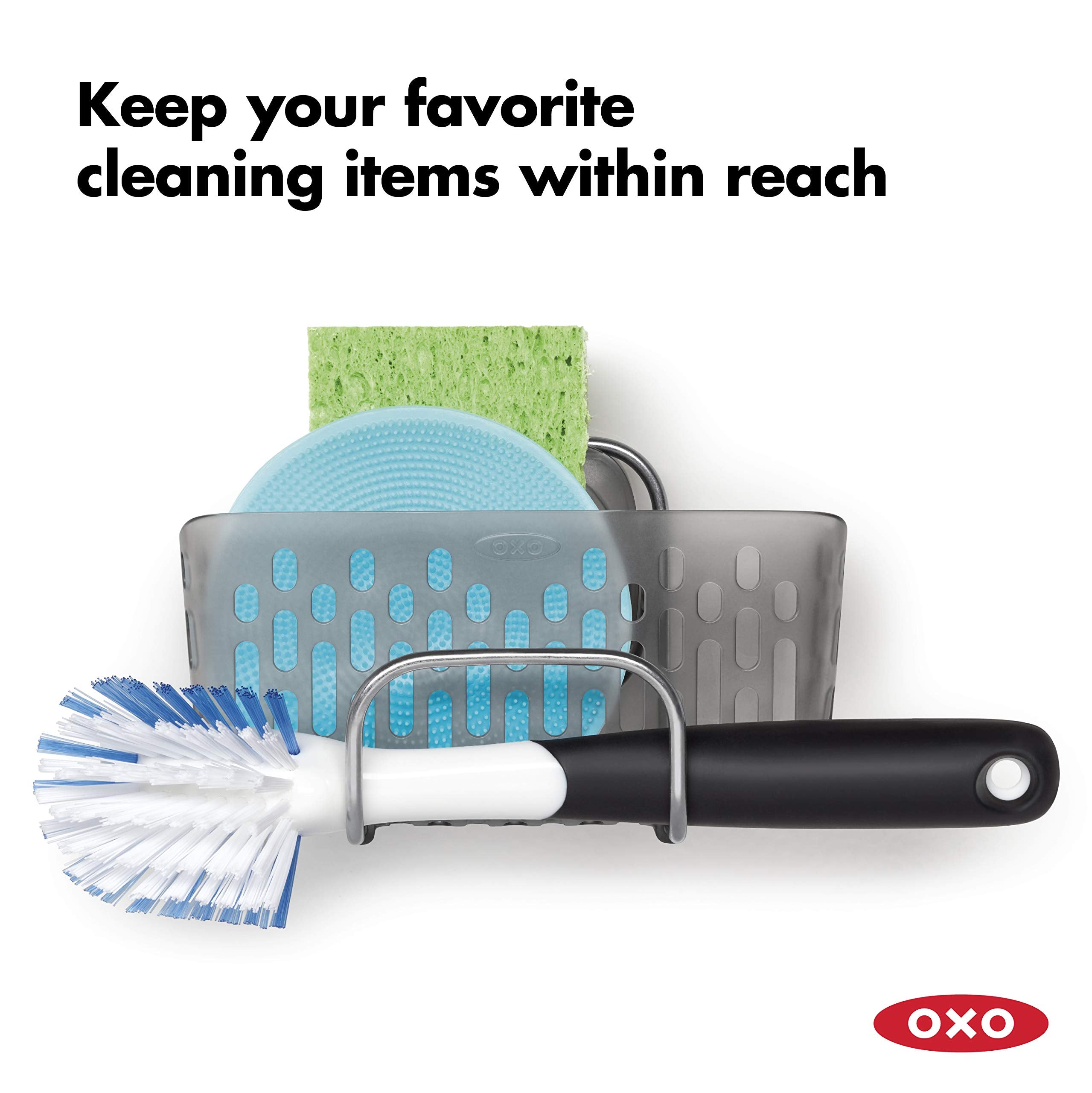 OXO cesta con esponjas jumbo demostrando gran capacidad útil