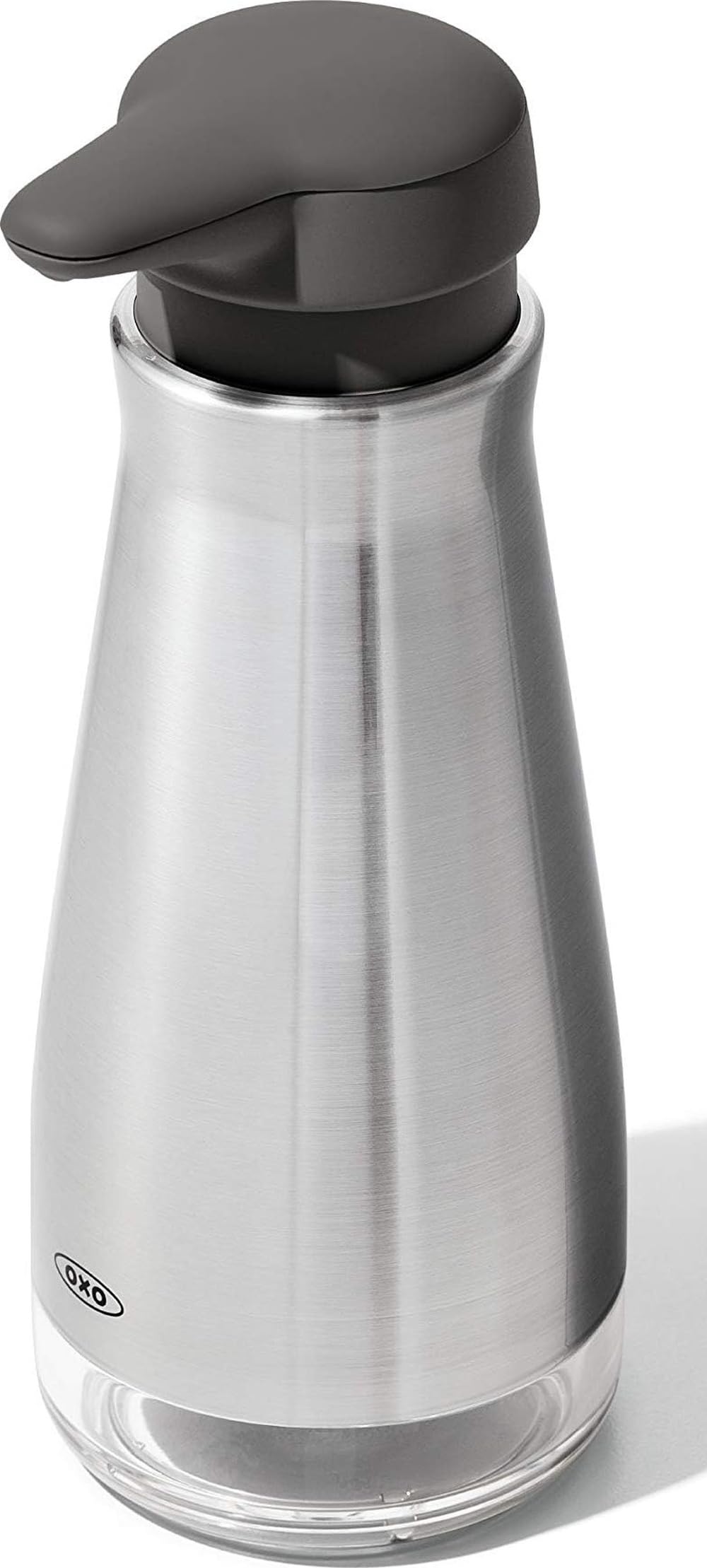 OXO dispensador frontal en acero inoxidable mostrando diseño y beneficio estético