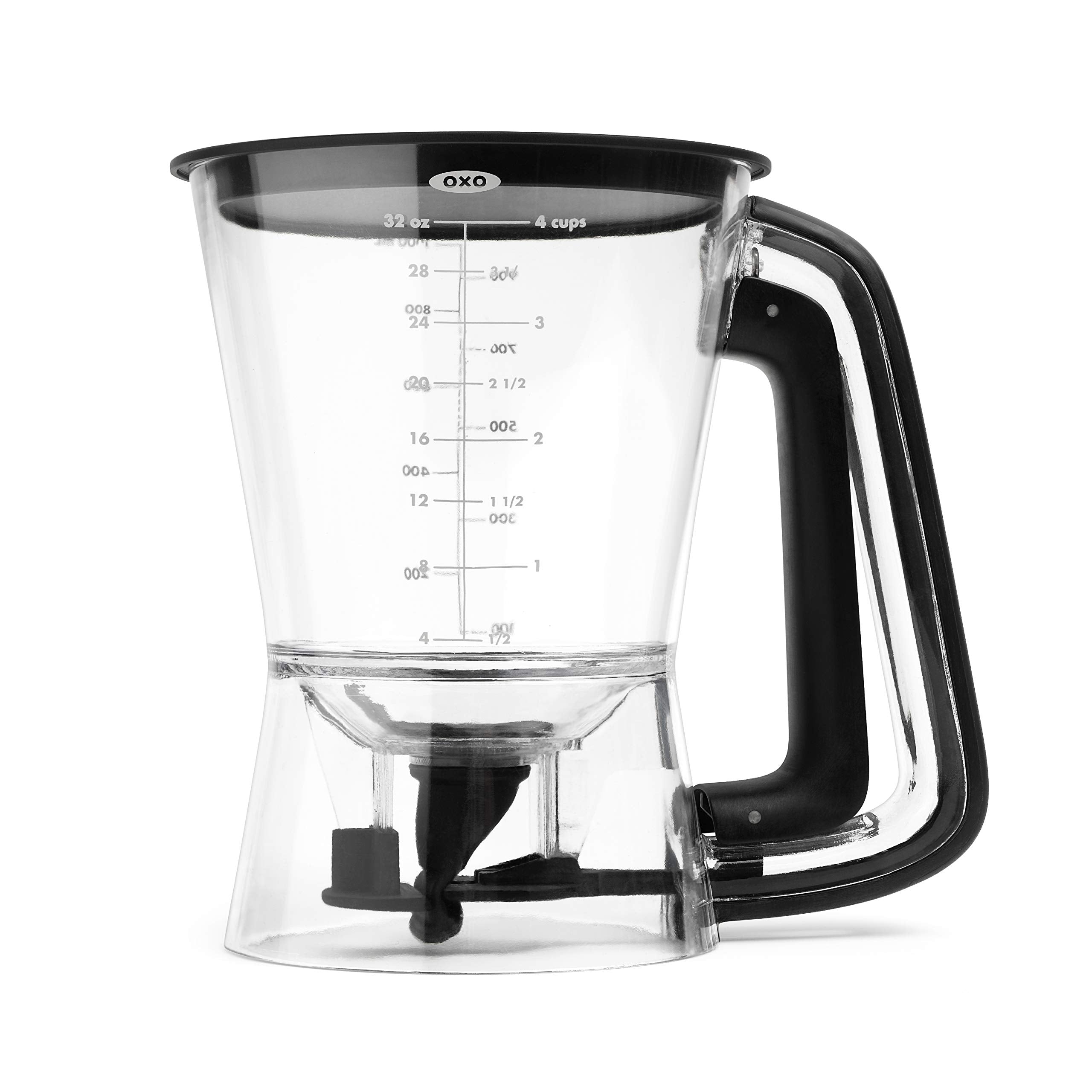 OXO dispensador vista frontal mostrando diseño compacto y vertido controlado