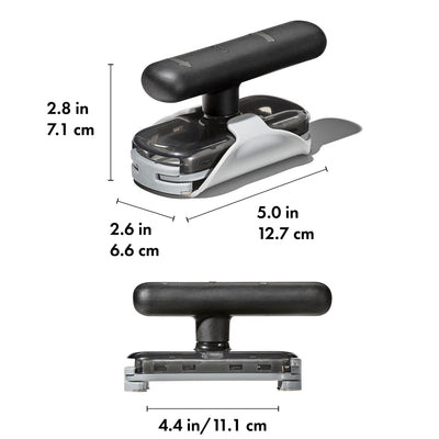OXO Good Grips detalle de los dientes afilados, agarre seguro en tapas