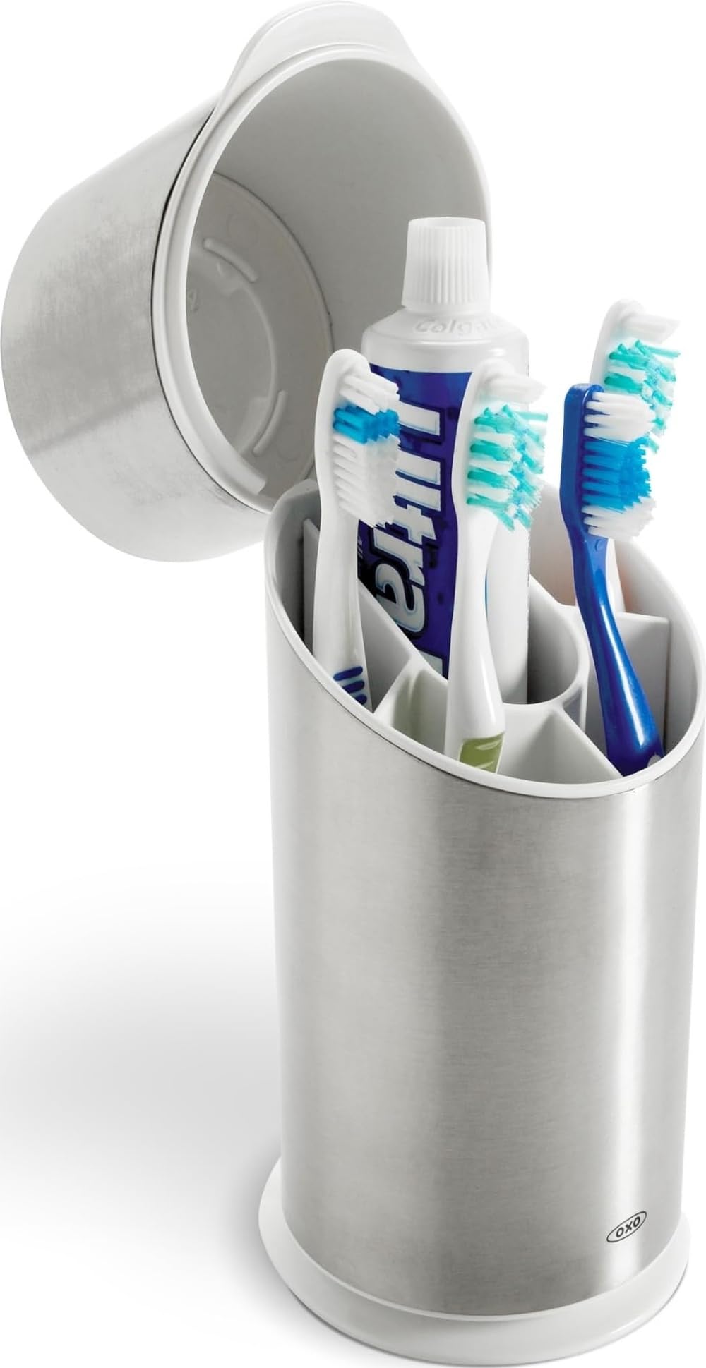 OXO portacepillos frontal de acero inoxidable, aspecto elegante y orden