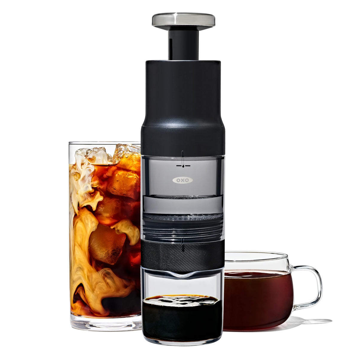 OXO Rapid Brewer vista frontal mostrando diseño compacto y tapa segura