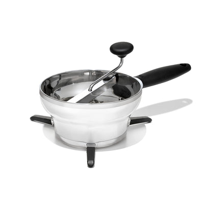 OXO stainless steel bowl front view showing durable surface and heat resistance