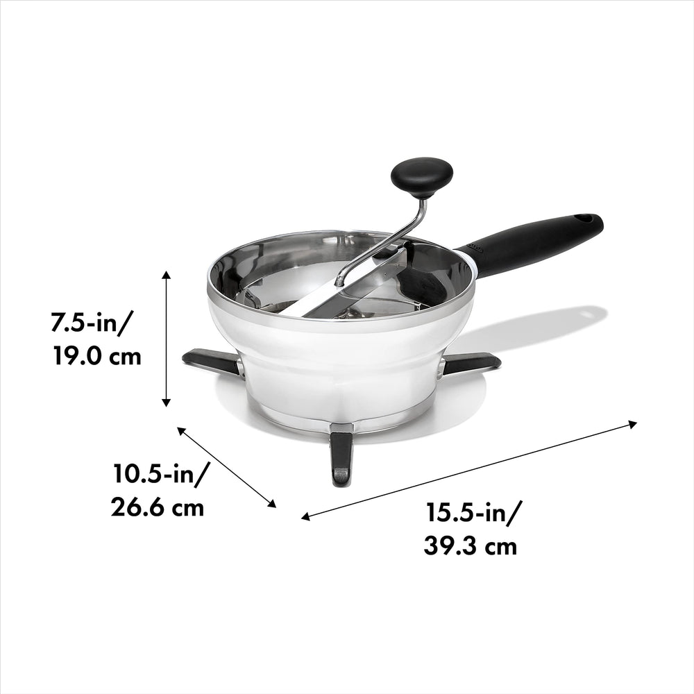 OXO three stainless steel grinding discs displayed for texture choice benefit