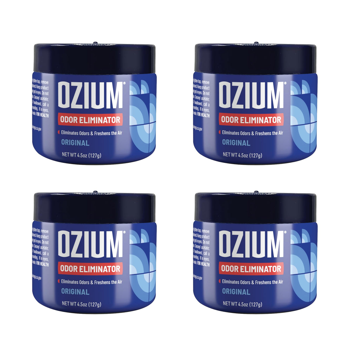 Ozium gel frasco vista frontal mostrando diseño compacto y beneficio frescura