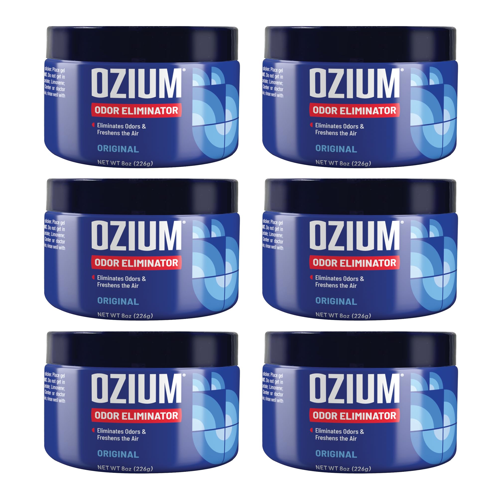 Ozium gel frente del envase mostrando tamaño 8 oz y frescura