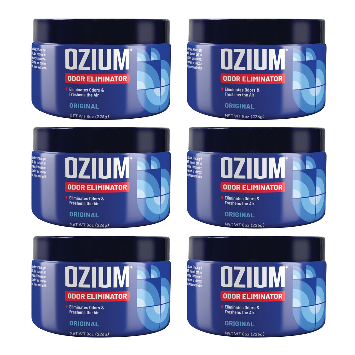 Ozium gel frente del envase mostrando tamaño 8 oz y frescura