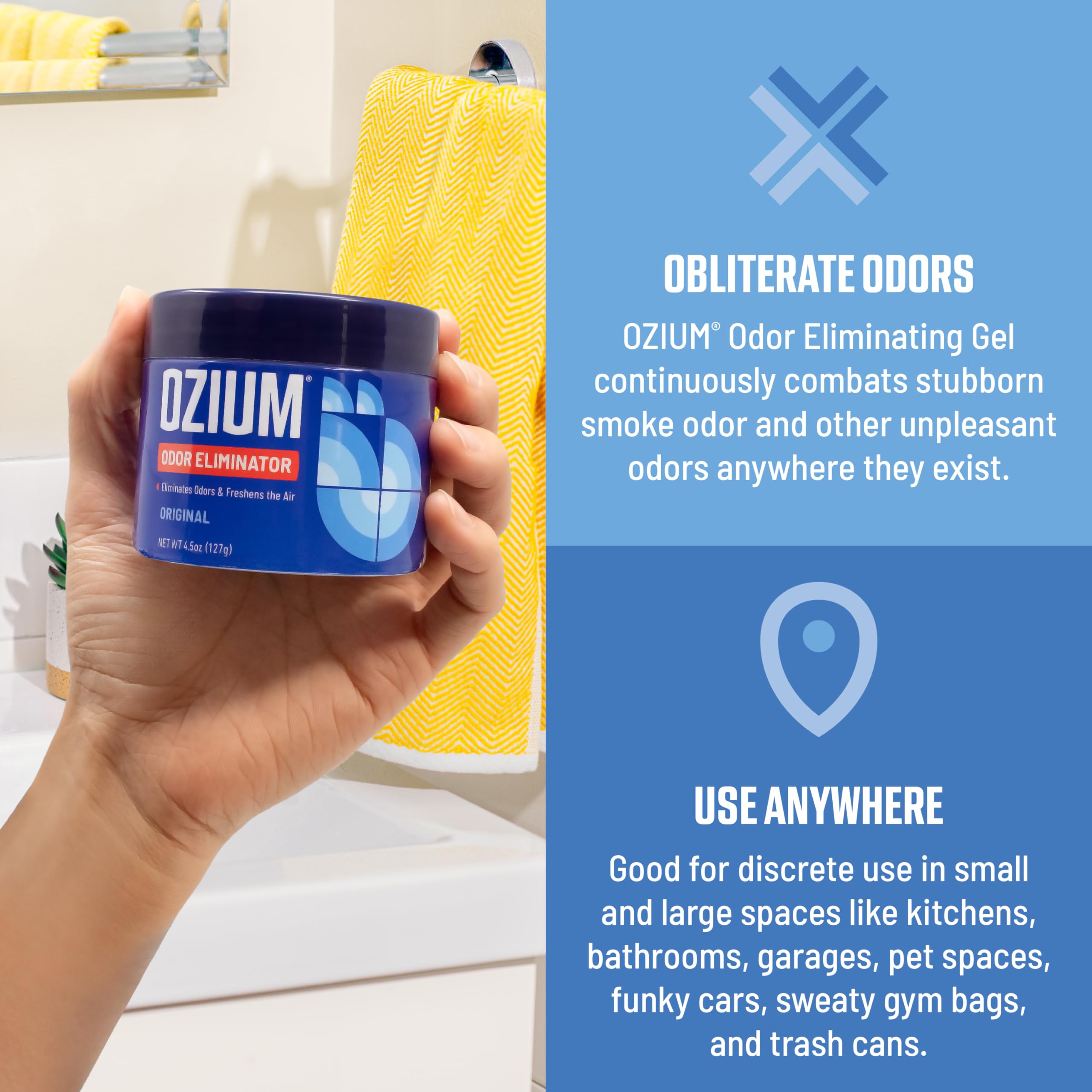 Ozium gel textura del producto mostrando consistencia y estabilidad