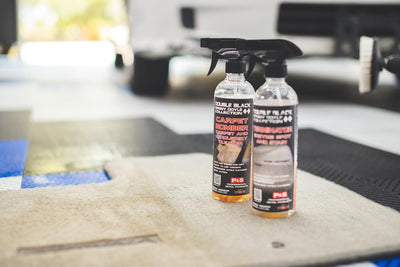 P & S PROFESSIONAL DETAIL PRODUCTS before and after car seat cleaning, restores fabric appearance