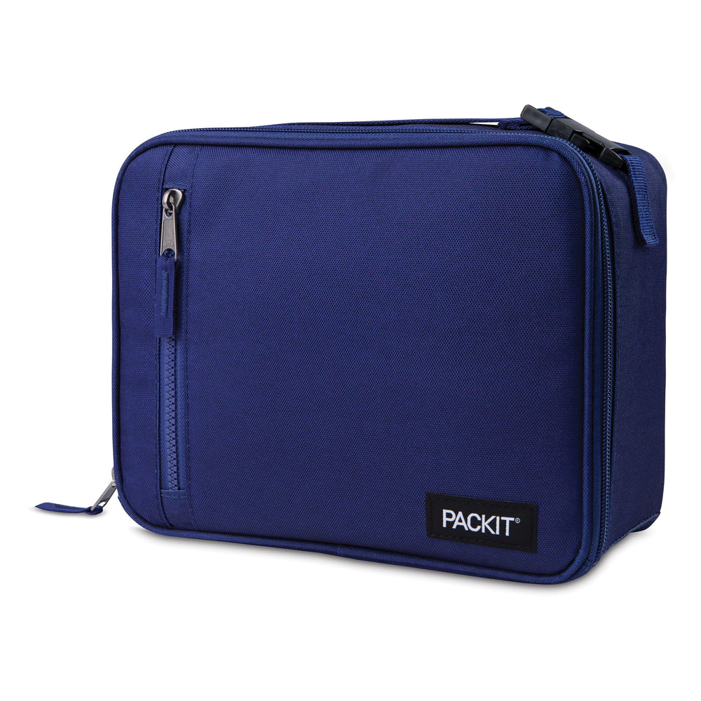 PackIt front view showing True Blue bag and zip closure for easy carrying