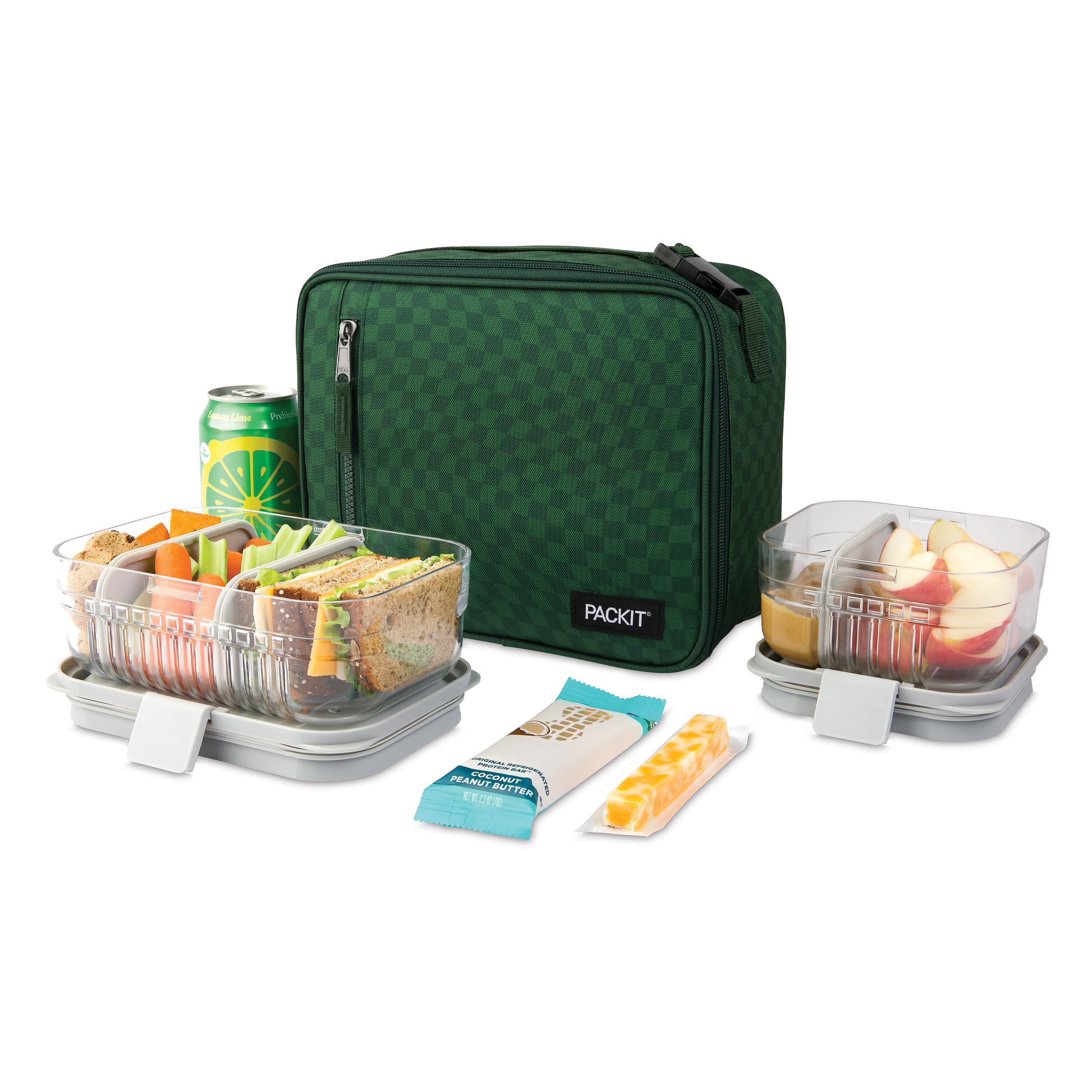 PackIt lonchera colocada dentro de una mochila demostrando compatibilidad